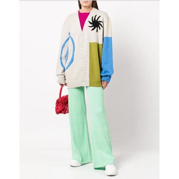 The Elder Statesman Tan Blue Green Block & Spiral Cashmere Cardigan L - Picture 9 of 15